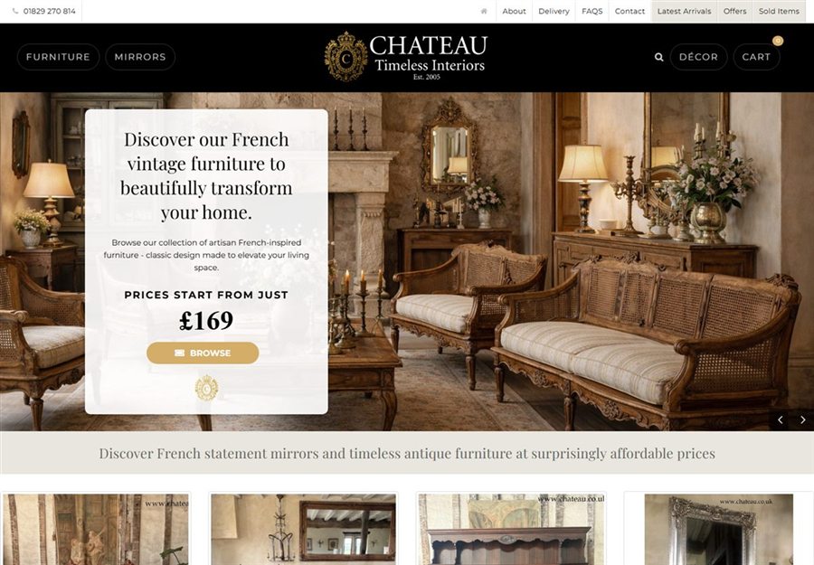 Chateau website, a French antiques shop built on the Futurestore ecommerce platform